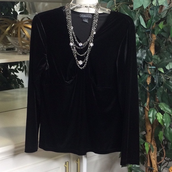 EUC Elementz Long Sleeve Black Velvet Top, L - Picture 1 of 10